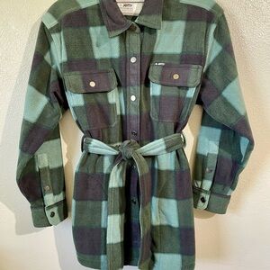 Jetty Tahoe Blue Green Polar Fleece Plaid Snap Up Jacket Woman’s Large